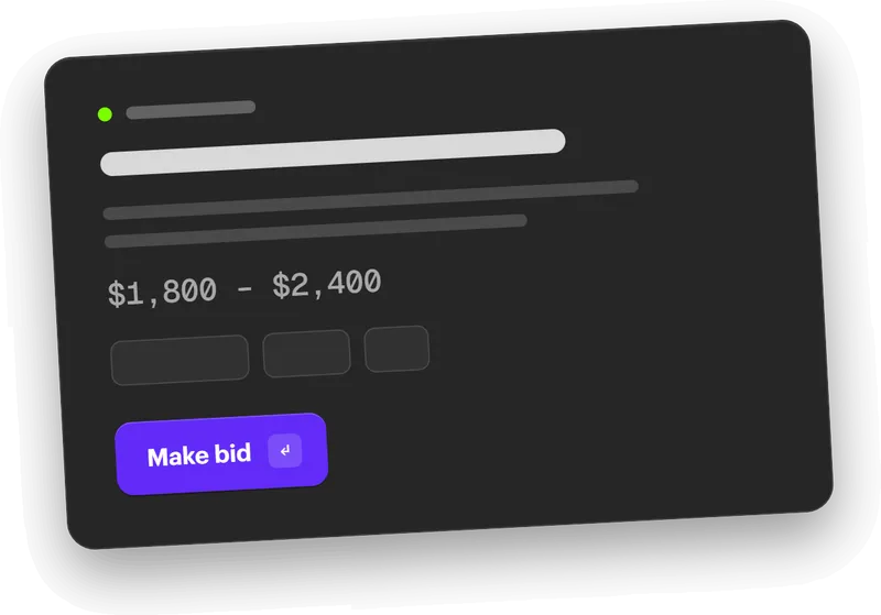 Sketch of a gig card with a budget range and a Make bid button