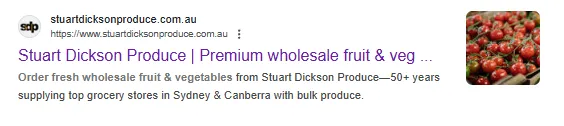 Stuart Dickson Produce homepage meta title and description in Google search results