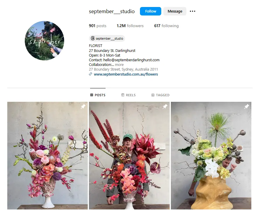 September Studio, a Sydney florist, on Instagram