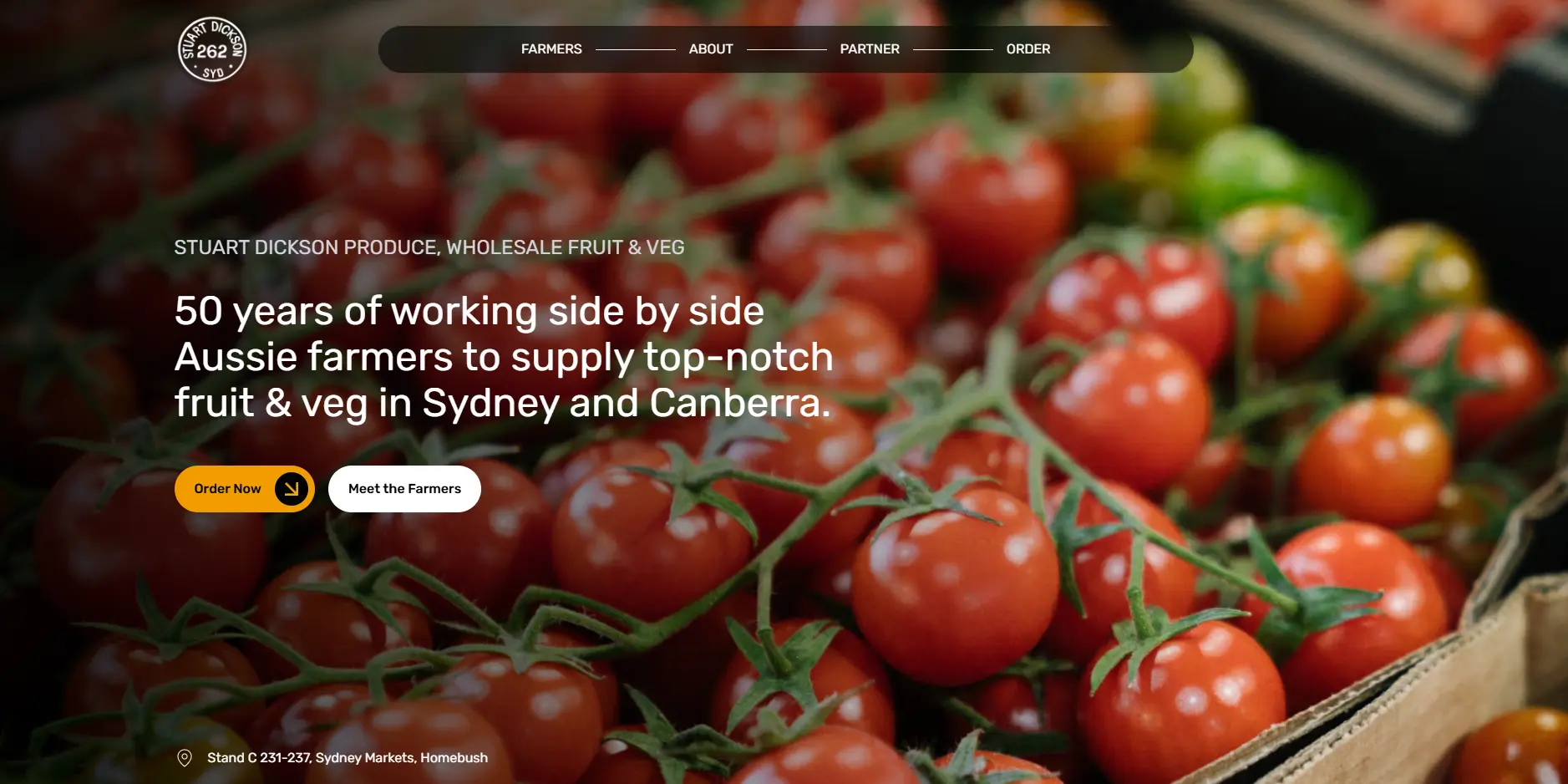 Stuart Dickson Produce website homepage, imagery by Jason Tran