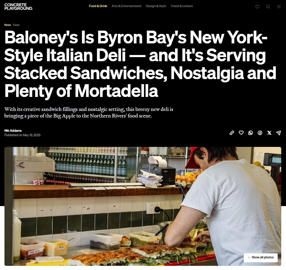 Baloney's Deli in Byron Bay featured in Concrete Playground