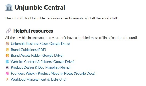 Unjumble Slack marketing hub