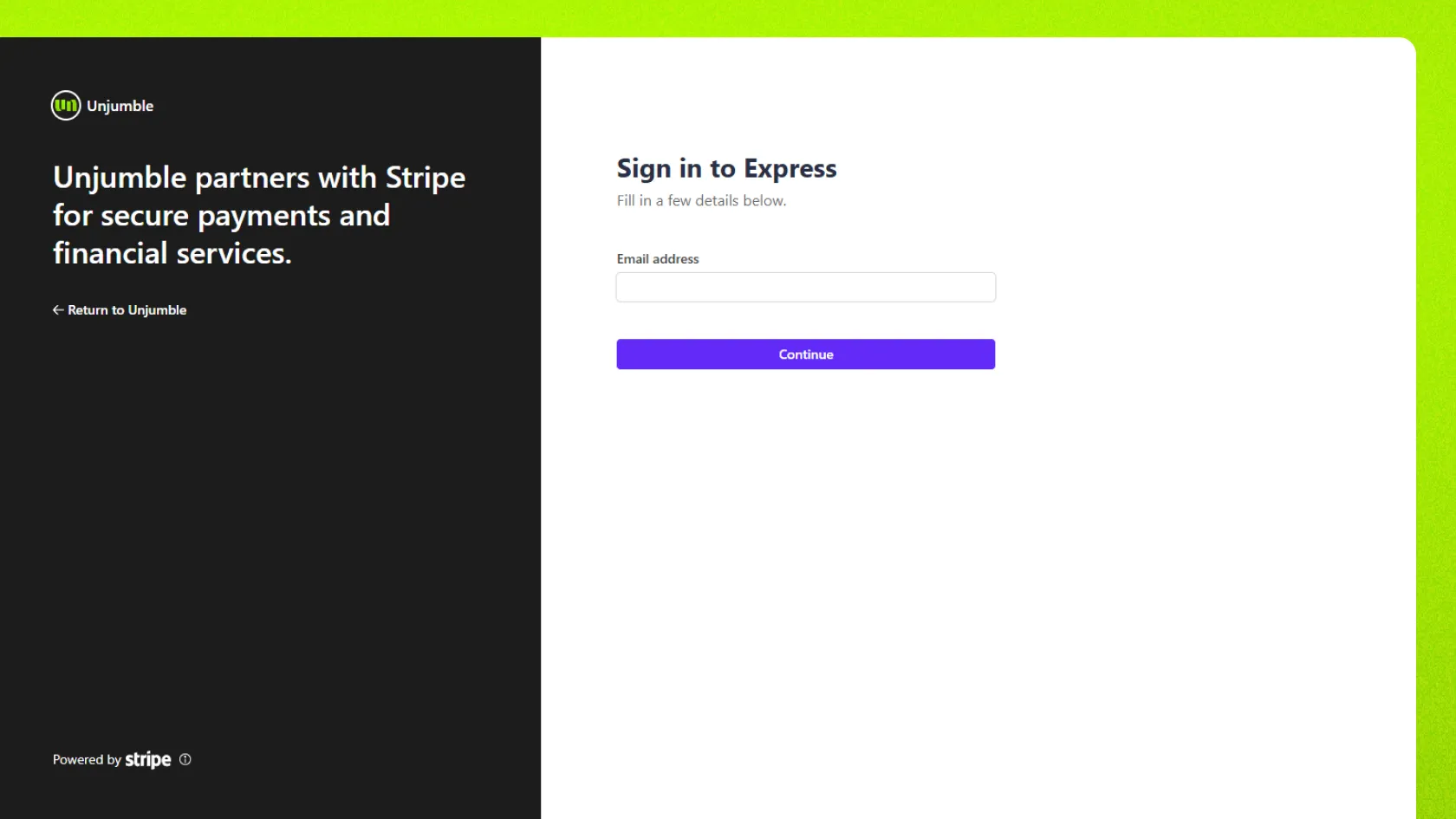 Stage payment screen on Unjumble