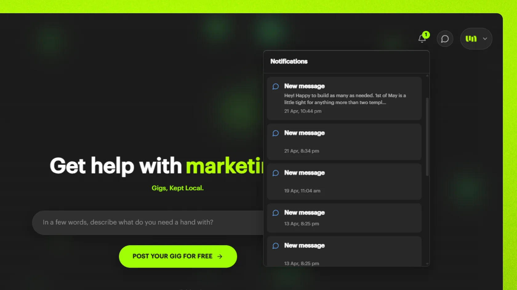 In-platform notifications on Unjumble