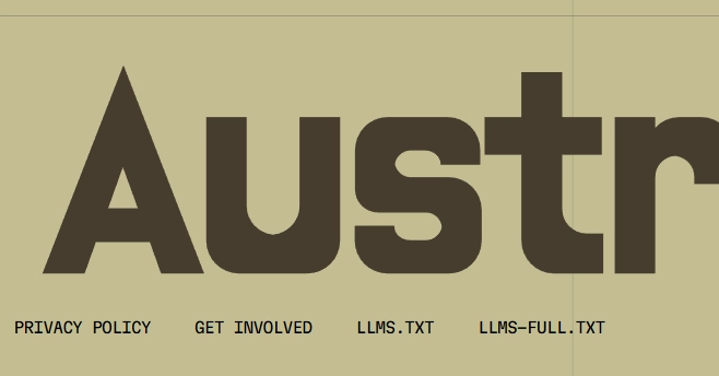 Build Australia website with its llms.txt link in the footer