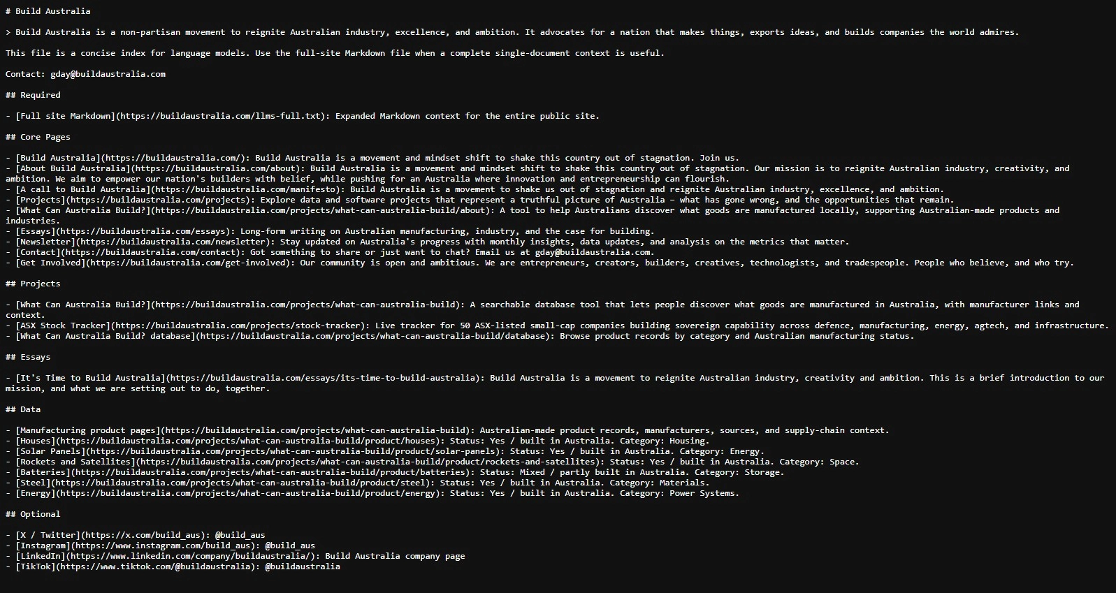 Build Australia's llms.txt file example